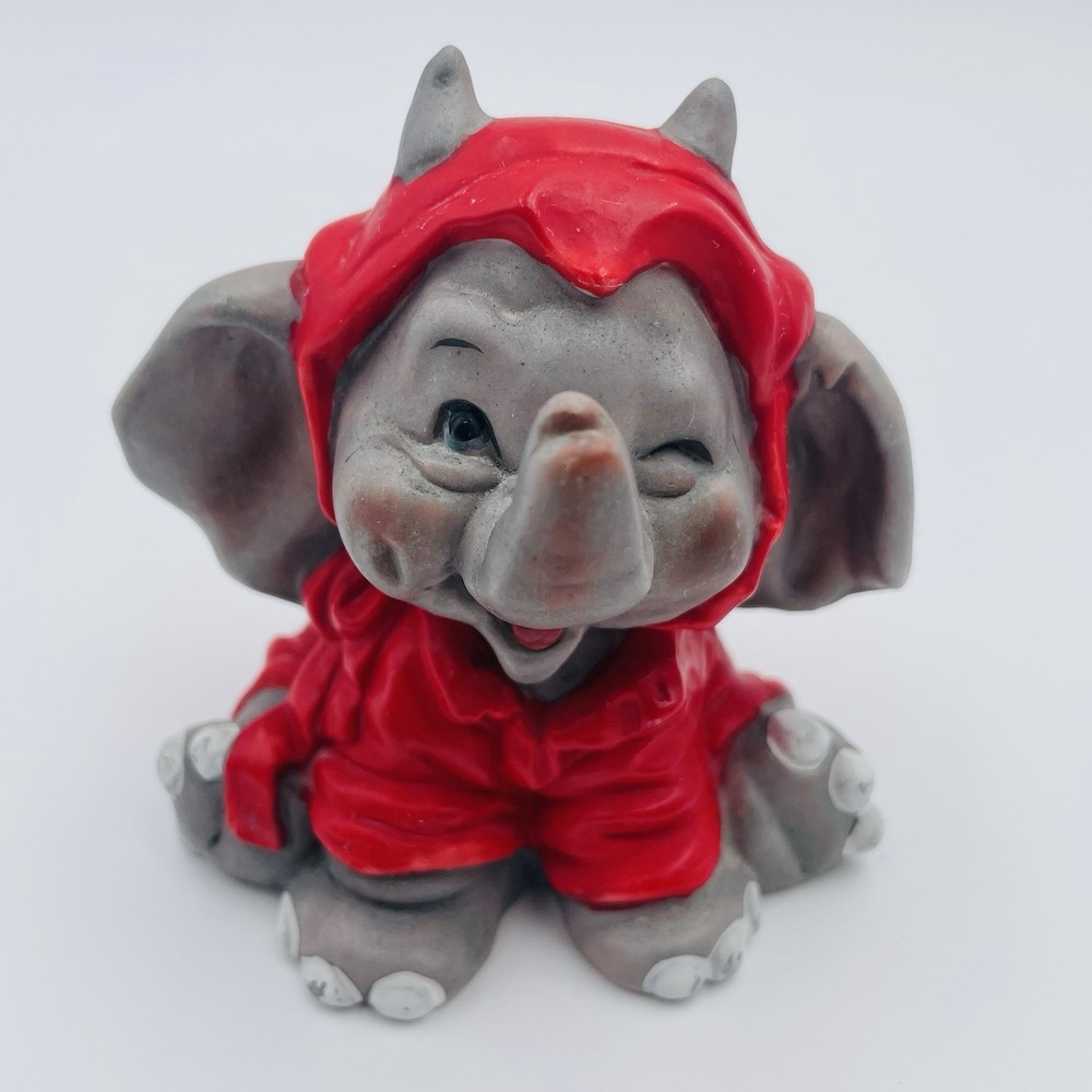George Good Vintage Elephant in Red Devil Costume Figurine Winking‎ Taiwan